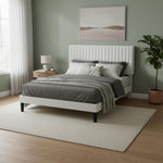 Upholstered Platform Bed with Adjustable Headboard, Leg Wood Black + Black Fabric 