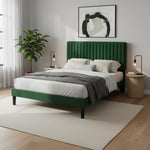 Upholstered Platform Bed with Adjustable Headboard, Leg Wood Black + Black Fabric 