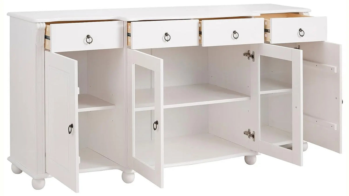 APRODZ Soild Wood Teresina Sideboard Storage Cabinet with Drawer for Living Room | White Finish