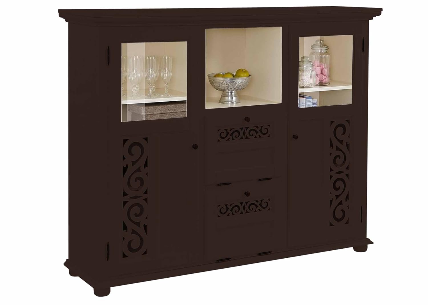 APRODZ Soild Wood Fora Sideboard Storage Cabinet for Living Room | Eastern Brownstone Finish