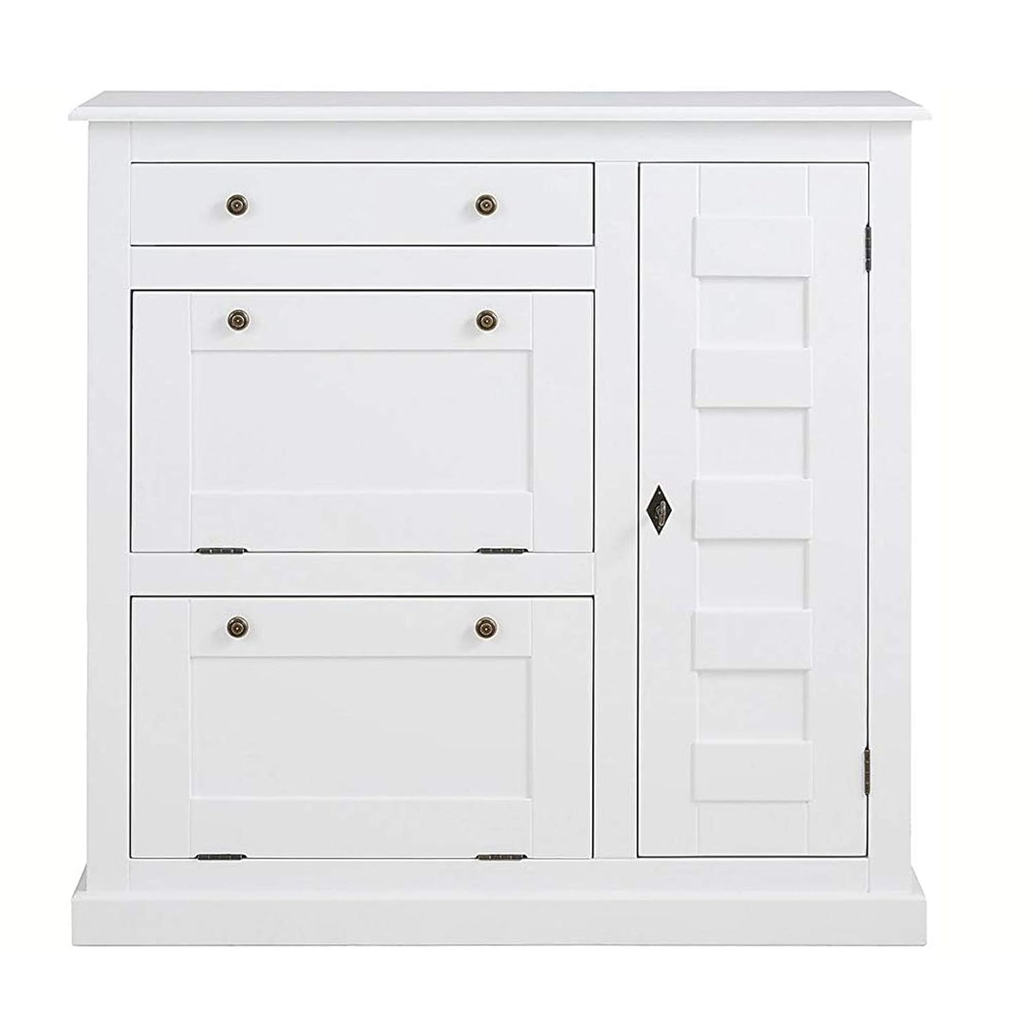 APRODZ Mango Wood Castil Shoe Cabinet for Home | Shoe Rack Organiser | White Finish