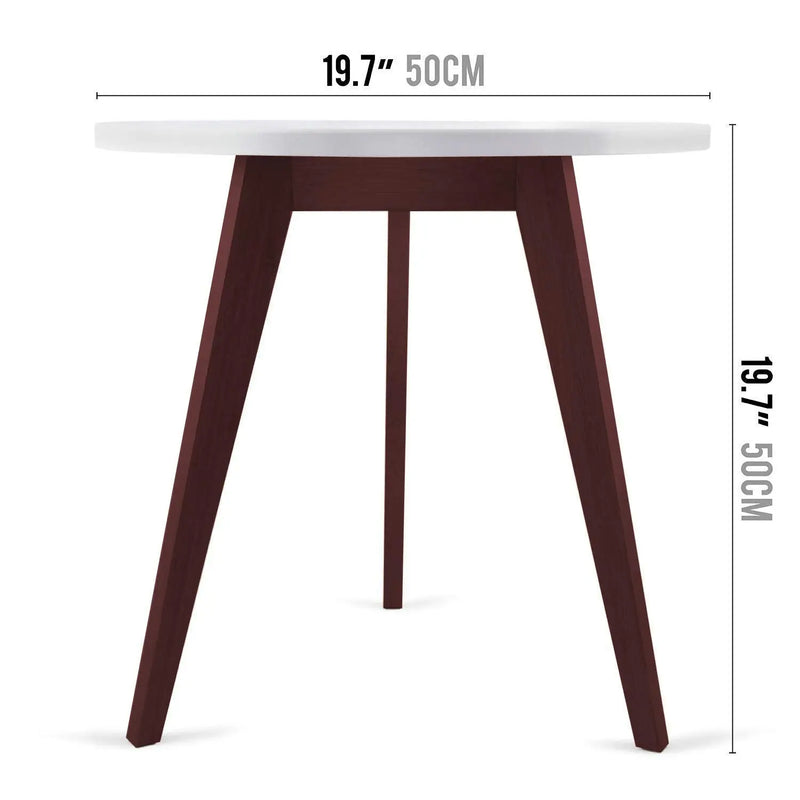 Mid-Century Modern End Table: Perfect Bedside Nightstand or Living Room Side/Accent Table - White Round Tabletop & 3 Acacia 