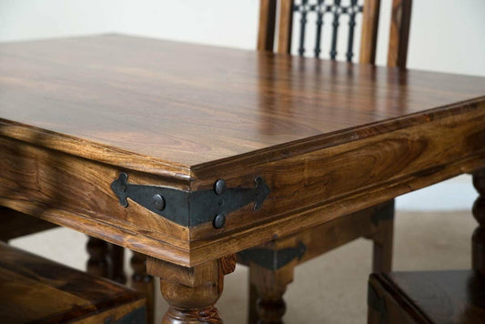 Solid Wood Bogota 4 Seater Dining Table Set for Home | Dining Furniture | Honey Finish