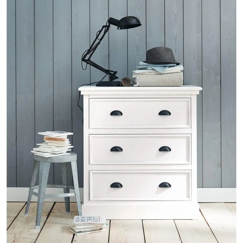 Mango Wood Marceio Chest of 3 Drawers Storage Cabinet for Living Room | Wooden Sideboard | White Finish 