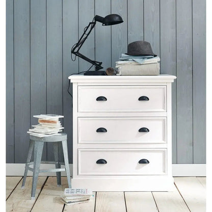 Mango Wood Marceio Chest of 3 Drawers Storage Cabinet for Living Room | Wooden Sideboard | White Finish 