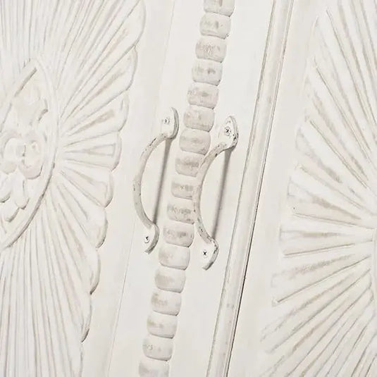 Translation missing: en.Bianco Carved Mango Wood 2‑Door Wardrobe – Aged White Storage Almirah 