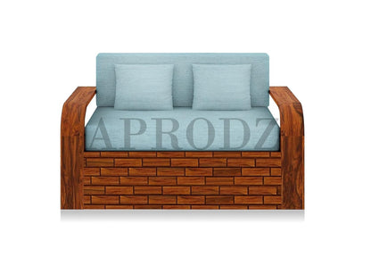 Sheesham Wood Sofa Cum Bed, 2 Seater with Turquoise Upholstery (75 x 51 x 30 Inch)
