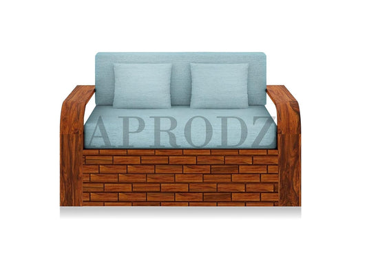 Sheesham Wood Sofa Cum Bed, 2 Seater with Turquoise Upholstery (75 x 51 x 30 Inch)