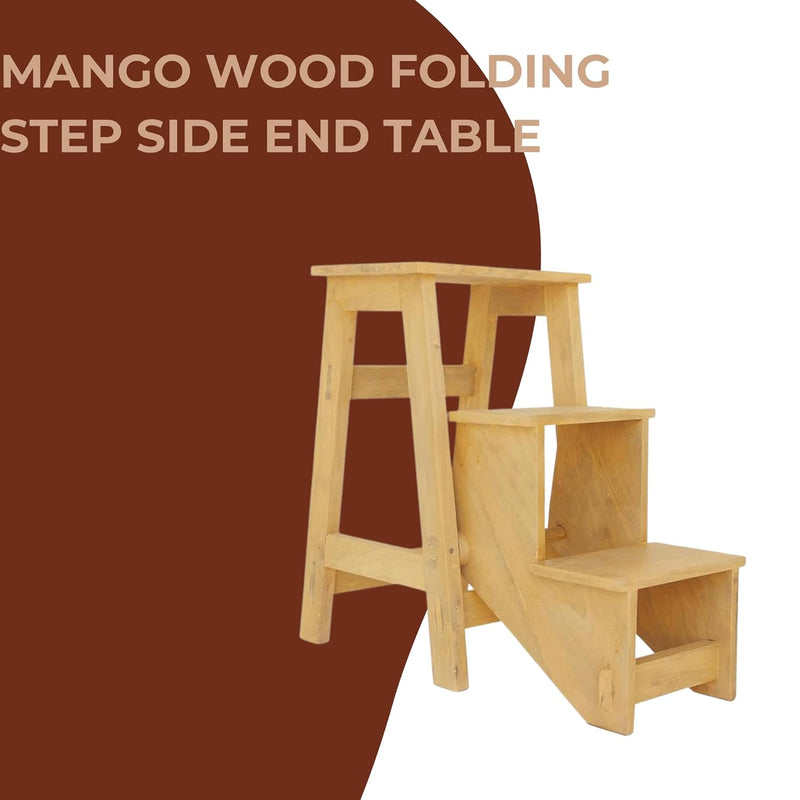 Mango Wood Folding Step Side End Table for Home | Stap Stool Table 