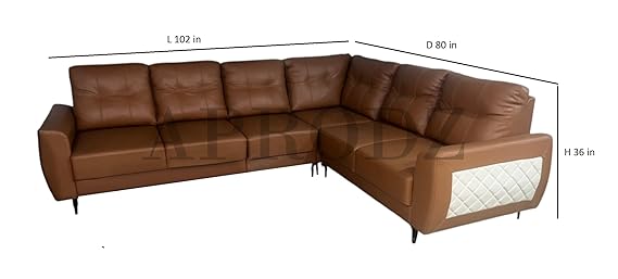 L-Shaped Sectional 6-Seater Sofa Padded Armrest Faux Leather Perfect Fabric Corner Sofa for Guests Living Room, Drawing Room, Office & Lounge (Brown) 