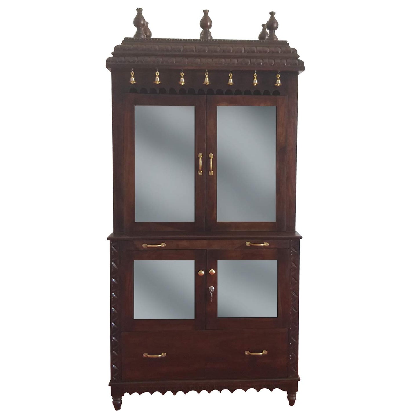 APRODZ Handcrafted Sheesham Wood Temple with 1 Drawer for Pooja Room | Temple for Home | Pooja Mandir | Full Size |Brown Finish