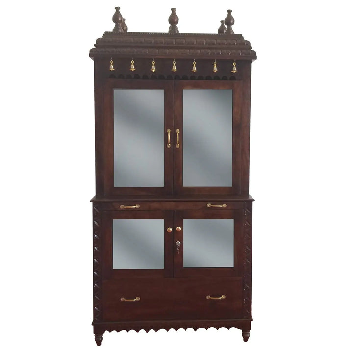 Translation missing: en.APRODZ Handcrafted Sheesham Wood Temple with 1 Drawer for Pooja Room | Temple for Home | Pooja Mandir | Full Size |Brown Finish