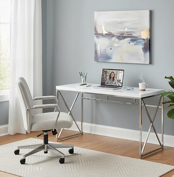 Mango Wood Wolfeng Study Desk Table for Home and Office | White Finish 