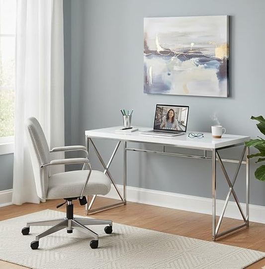 Mango Wood Wolfeng Study Desk Table for Home and Office | White Finish 