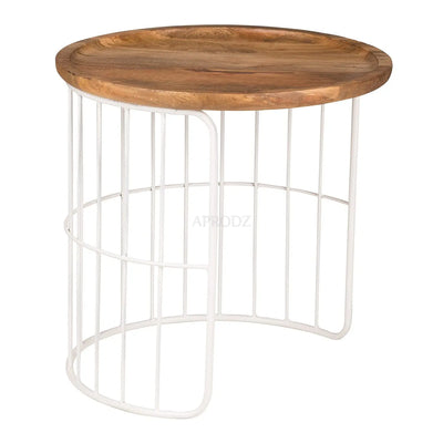 Round Auxiliary Solid Wood and Metal Nesting Table (Mango Wood - Natural + White