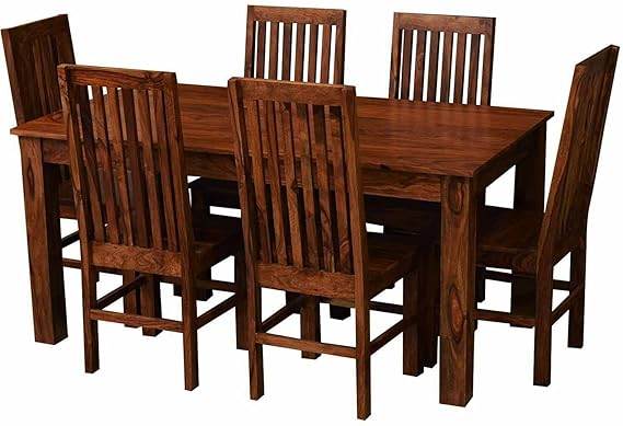 Sheesham Wood Tulsa 6 Seater Dining Table Set for Home | Dining Furniture | Brown Finish 