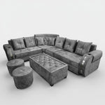 L-Shaped 6-Seater Velvet Sectional Sofa Set with Coffee Table & Ottomans 