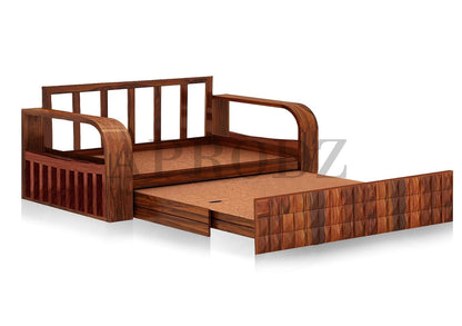 Sheesham Wood Sofa Cum Bed, 3 Seater with Blue Upholstery (75 x69 x30 Inch)