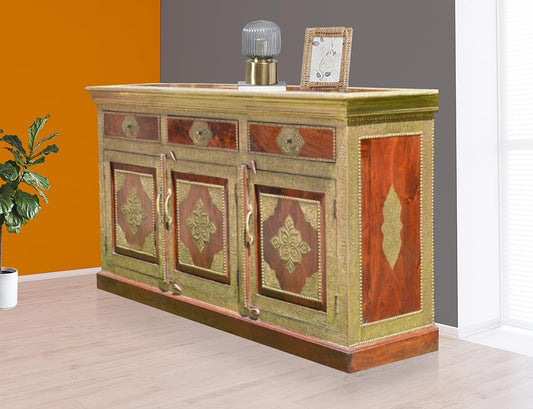 APRODZ Wooden Antique Brass Multipurpose Sideboard Storage Cabinet for Home (Multicolor)