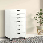 APRODZ Mango Wood Sideboard Storage Dresser Cabinet Balarwa Chest of 7 Drawer On Castors for Living Room (White Finish)