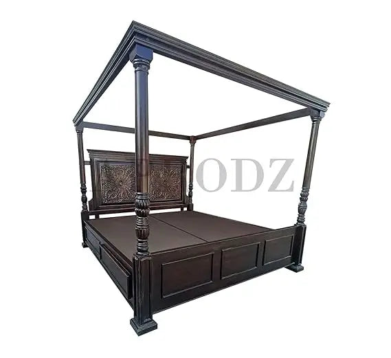 Sheesham wood bed King Size Four Poster Bed (Dark-Walnut) 