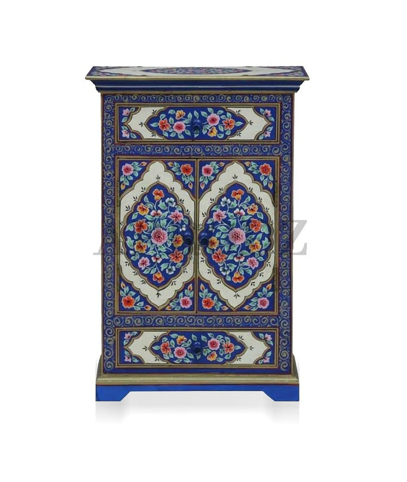 Wooden Handpainted Cabinet with Door and Drawer Storage for Living Room (Multicolor) 
