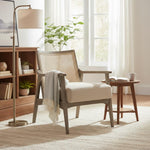 Deleon Living Chair in Cane Back Upholstered | (Light Brown Finish) 