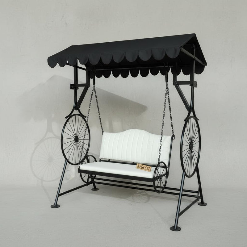 APRODZ Best Buy Steel Porch Jhula Swings Outdoor Iron Frame Deluxe Patio Garden Porch Canopy 3 Seats Swing with Bench 