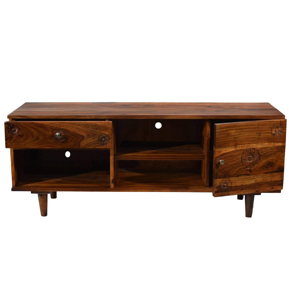 APRODZ Mango Wood Sulla LED TV Stand Entertainment Unit Storage TV Cabinet for Living Room (Rosewood Finish)