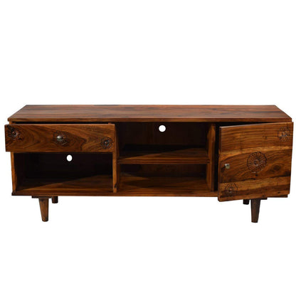 APRODZ Mango Wood Sulla LED TV Stand Entertainment Unit Storage TV Cabinet for Living Room (Rosewood Finish)