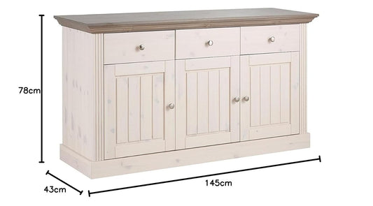 APRODZ Solid Wood Alegre Sideboard 3 Door Storage Cabinet for Living Room | White