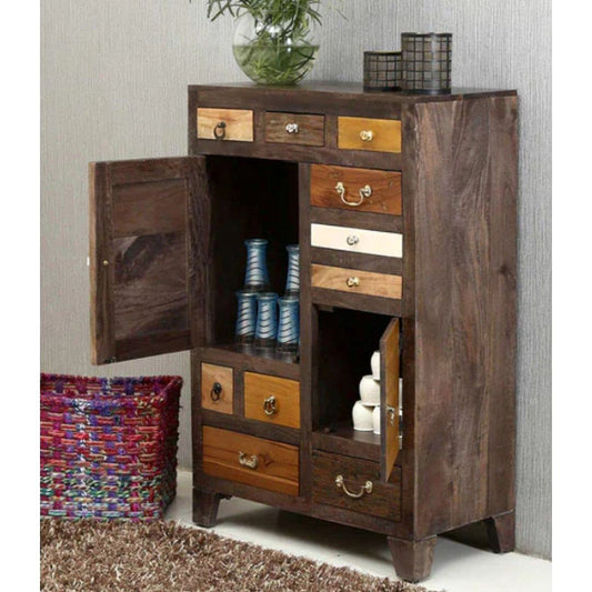 Wooden Storage Cabinet | Wooden Chest of Drawer | Wooden Storage Furniture with 10 Drawers | Wooden Designer Storage Furniture | Antique Cabinet for Bedroom | Walnut Finish