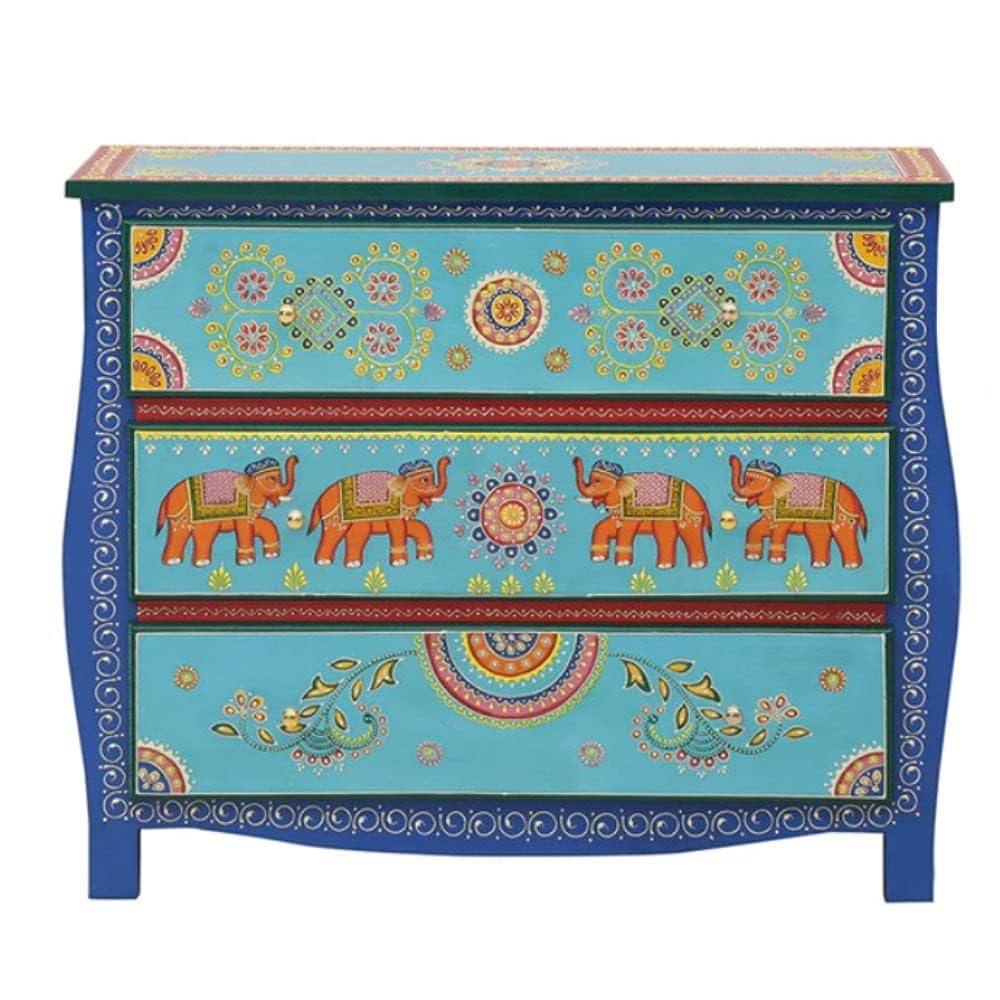 Wooden Handpainted Chest of Drawer | Wooden Antique Cabinet for Storage | Solid Wood Chest | Wooden Drawer Furniture | 3 Drawers