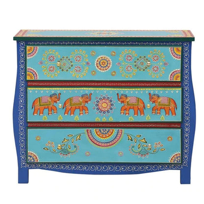 Wooden Handpainted Chest of Drawer | Wooden Antique Cabinet for Storage | Solid Wood Chest | Wooden Drawer Furniture | 3 Drawers