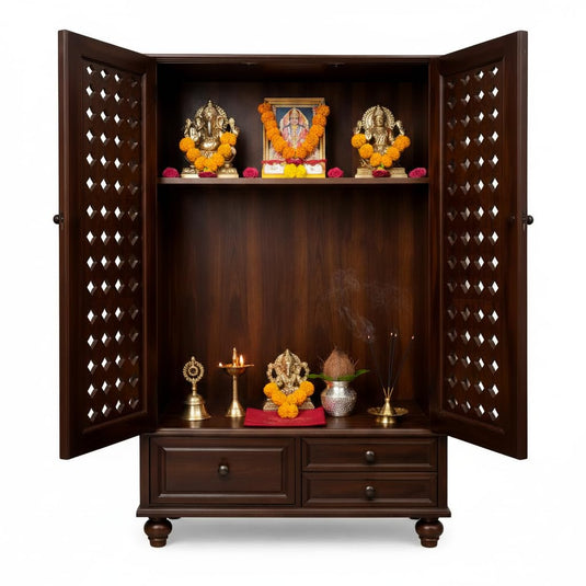 Translation missing: en.Handcrafted Sheesham Wood Temple with Storage for Pooja Room | Temple for Home | Pooja Mandir 
