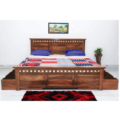 APRODZ Sheesham Wood Merritt Bed with Side Storage (Queen Size, Honey Finish)