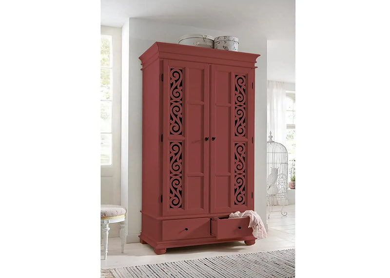 Mango Wood Multipurpose Storage 2-Door Porto Wardrobe Almirah for Bedroom | Cream 