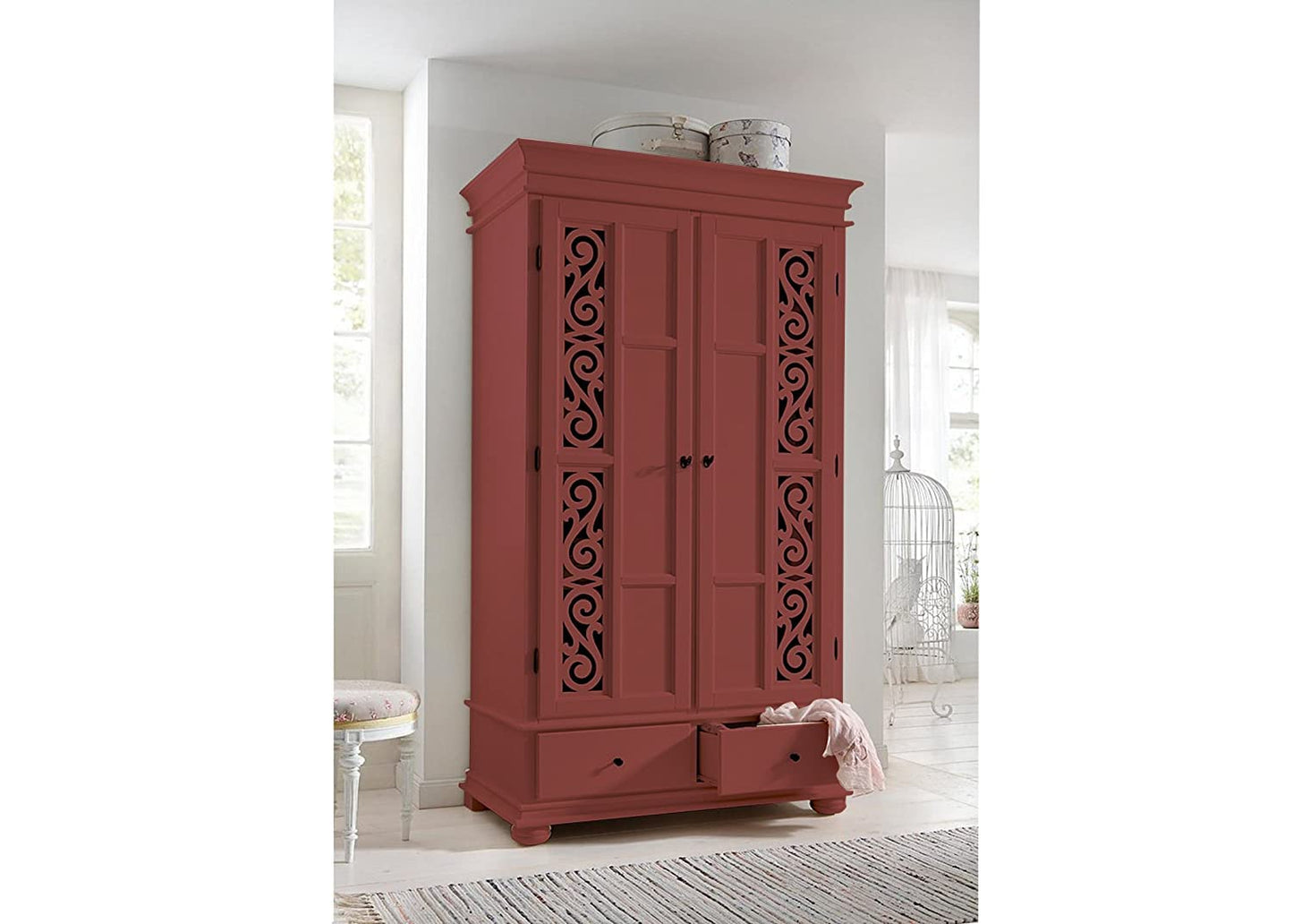 Mango Wood Multipurpose Storage 2-Door Porto Wardrobe Almirah for Bedroom | Emperor 