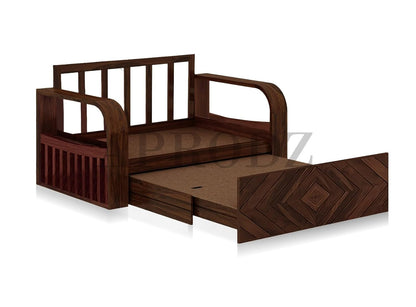 Sheesham Wood Sofa Cum Bed with Storage, 2 Seater, Teal Upholstery (75 x 51 x 30 Inch)