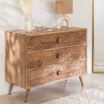 Mango Wood Rustic Floral Chest of Drawers, Brown Natural Finish, 1 Unit, 1 Cabinet, 1 Piece, 1 Item, Standard Size, 38 x 16 x 30 inches 