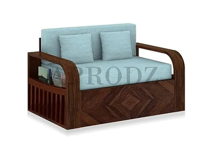 Sheesham Wood 2-Seater Sofa Cum Bed with Storage and Teal Upholstery – Stylish, Comfortable, and Space-Saving Convertible Sofa for Your Living Room  Sheesham Wood Sofa Cum Bed (2 Seater)