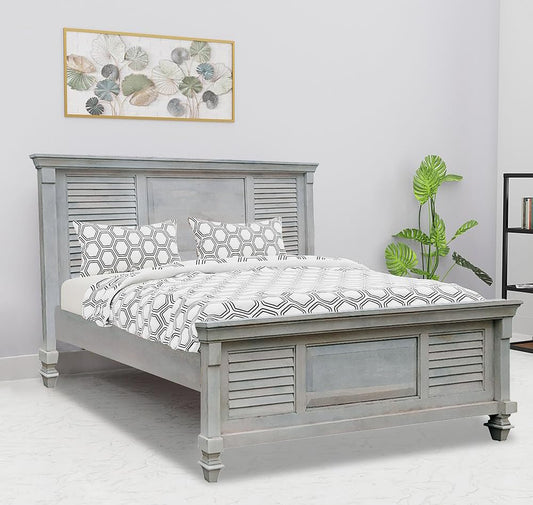 Elmore Mango Wood Bed for Bedroom Furniture (Whitewash Finish)