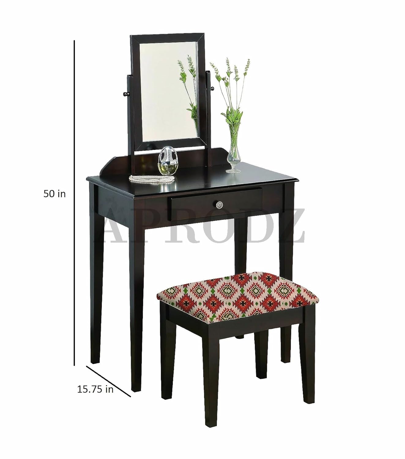 Acacia Wood Dressing Table with Portable Stool for Living Room (Espresso Finish)