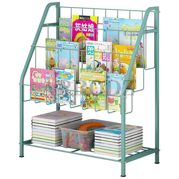 Children's Three Storey Metal Floor to Ceiling Picture Book Rack, Newspaper Rack Mint