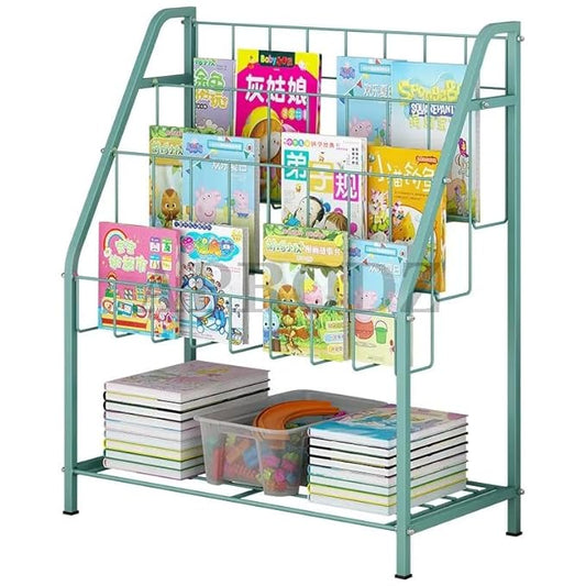 Children's Three Storey Metal Floor to Ceiling Picture Book Rack, Newspaper Rack Mint