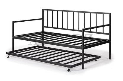 Suniz Twin Size Metal Daybed with Trundle Bed, (Foam Mattress -Metal - Black Powdercoated) 