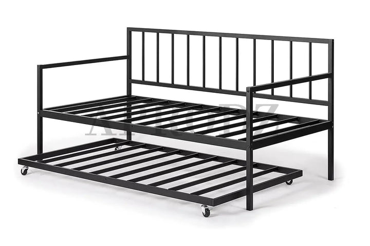 Translation missing: en.Suniz Twin Size Metal Daybed with Trundle Bed, (Foam Mattress -Metal - Black Powdercoated) 