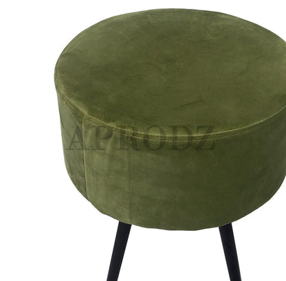 APRODZ Upholstered and Steel Frame Puffy Stool Grass Green Fabric + Black Powdercoated - Set of 2