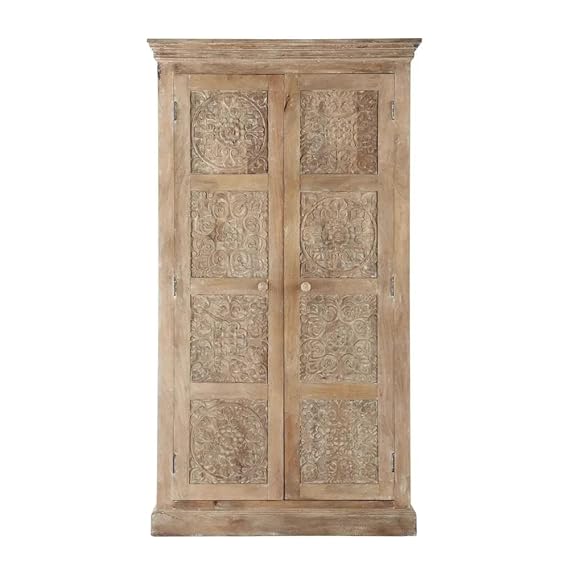 Floreale wardrobe Carved Mango Wood 2-Door Wardrobe Almirah 
