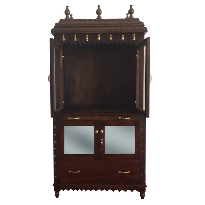 Translation missing: en.APRODZ Handcrafted Sheesham Wood Temple with 1 Drawer for Pooja Room | Temple for Home | Pooja Mandir | Full Size |Brown Finish
